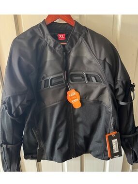 ICON Contra 2 Mesh Motorcycle Jacket in Black with Orange Accent